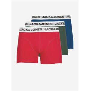 Sada tří pánských boxerek v modré, zelené a červené barvě Jack & Jones Rikki