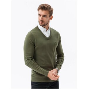 Zelený pánský basic svetr s véčkovým výstřihem Ombre Clothing