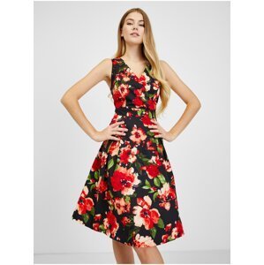 Červeno-černé dámské květované šaty ORSAY