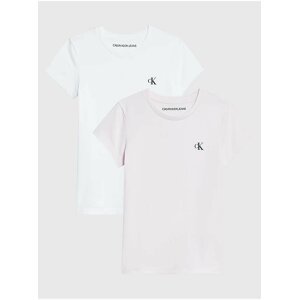 Sada dvou holčičích triček v růžové a bílé barvě Calvin Klein