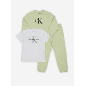 Sada holčičího trička, mikiny a tepláků v bílé a zelené barvě Calvin Klein