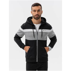 Šedo-černá pánská mikina na zip s kapucí Ombre Clothing