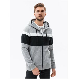 Černo-šedá pánská mikina na zip s kapucí Ombre Clothing