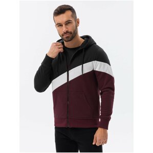 Černo-vínová pánská mikina na zip s kapucí Ombre Clothing