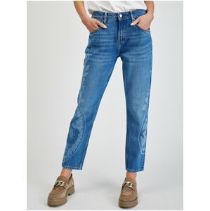 Modré dámské vzorované zkrácené straight fit džíny Pepe Jeans Violet Bandani