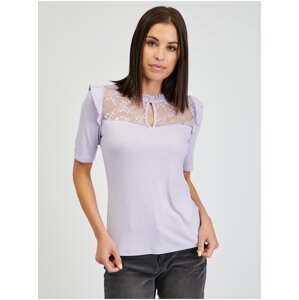 Světle fialové dámské tričko s krajkou ORSAY