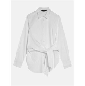 Košile zdobená uzlem z čisté bavlny s límečkem Marks & Spencer bílá
