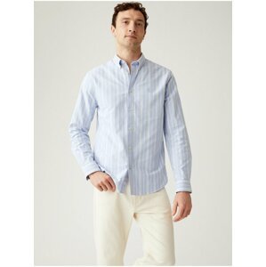 Pruhovaná košile Oxford z čisté bavlny Marks & Spencer modrá