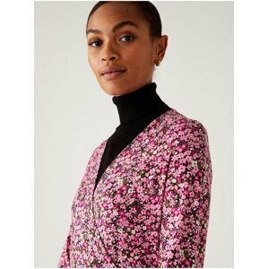 Žerzejové neformální zavinovací midi šaty s potiskem Marks & Spencer růžová