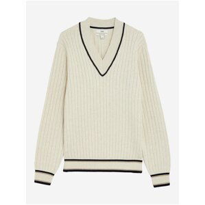 Žebrovaný svetr ze směsi bavlny s výstřihem do V Marks & Spencer smetanová