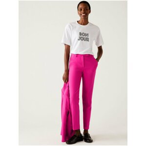Krepové kalhoty ke kotníkům úzkého střihu Marks & Spencer růžová