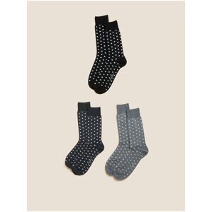3 páry puntíkovaných ponožek ze směsi bavlny Marks & Spencer černá