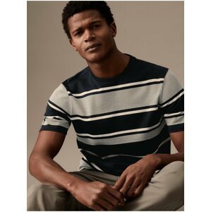 Pruhované tričko s texturou, z čisté bavlny Marks & Spencer námořnická modrá