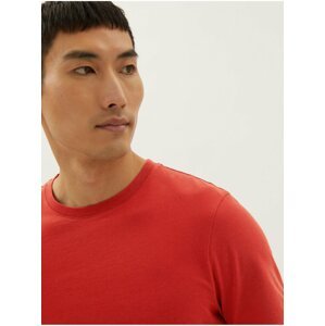 Tričko ke krku z čisté bavlny Marks & Spencer červená