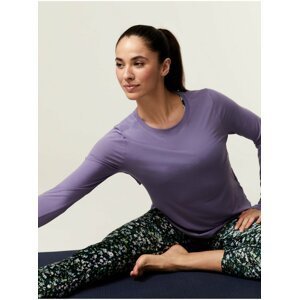 Volný top na jógu s oválným výstřihem u krku a otevřeným výstřihem na zádech Marks & Spencer fialová