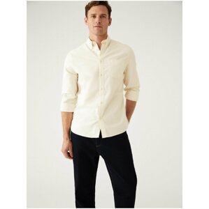 Krémová pánská bavlněná košile Marks & Spencer Oxford