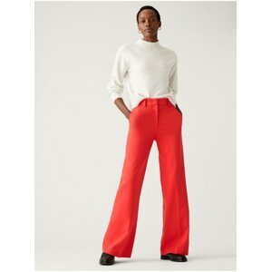 Krepové kalhoty s poutkem a širokými nohavicemi Marks & Spencer červená
