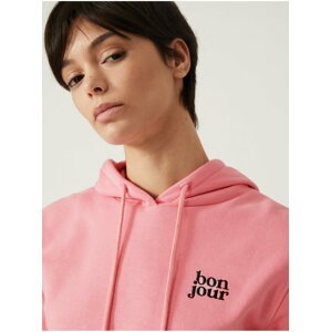 Mikina s kapucí, nápisem a vysokým podílem bavlny Marks & Spencer růžová
