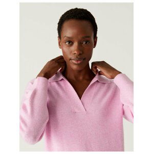 Růžový dámský basic svetr s límcem Marks & Spencer