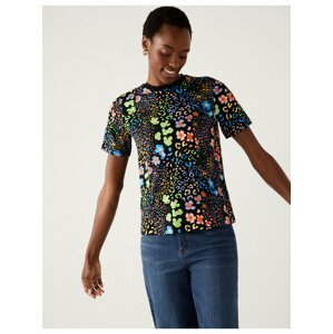 Černé dámské květované tričko Marks & Spencer