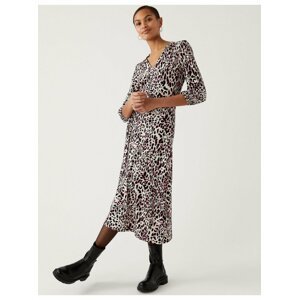 Černo-béžové dámské žerzejové midi šaty se zvířecím vzorem Marks & Spencer