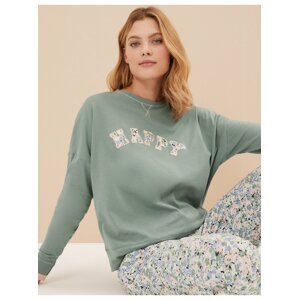 Pyžamová souprava s nápisem „Be Happy“ a vysokým podílem bavlny Marks & Spencer zelená