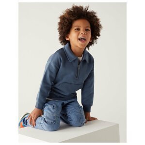Mikina se zipem u krku a vysokým podílem bavlny (2–8 let) Marks & Spencer modrá