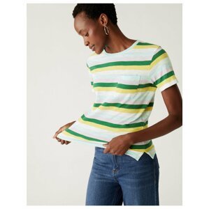 Žluto-zelené dámské proužkované tričko s kapsou Marks & Spencer