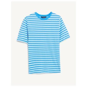 Bílo-modré pánské proužkované bavlněné tričko Marks & Spencer