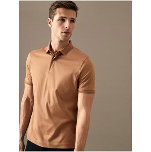 Hnědé pánské bavlněné slim fit polo tričko Marks & Spencer