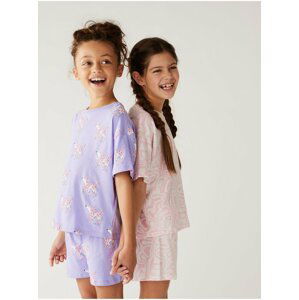 Sada dvou holčičích pyžam ve světle fialové a světle růžové barvě Marks & Spencer