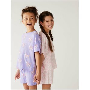 Sada dvou holčičích pyžam ve světle fialové a světle růžové barvě Marks & Spencer