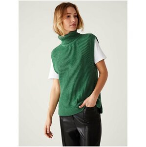 Žebrovaná pletená vesta s nízkým stojáčkem z recyklované směsi Marks & Spencer zelená