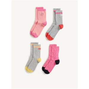 Sada čtyř párů dámských ponožek v růžové a šedé barvě Marks & Spencer