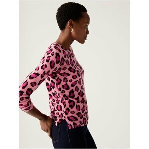 Růžový dámský svetr se zvířecím vzorem Marks & Spencer