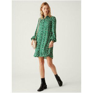 Zelené dámské květované košilové mini šaty s páskem Marks & Spencer