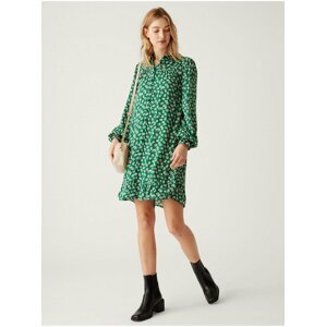 Zelené dámské květované košilové mini šaty s páskem Marks & Spencer