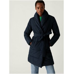 Tmavě modrý dámský prošívaný zimní kabát s páskem a technologií Thermowarmth™ Marks & Spencer
