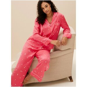 Růžová dámská saténová pyžamová souprava Marks & Spencer