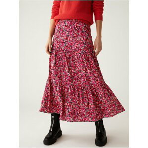 Tmavě růžová dámská květovaná sukně Marks & Spencer