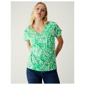 Bílo-zelené dámské vzorované tričko Marks & Spencer