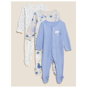 Sada tří dětských kombinéz na spaní v modré, béžové a bílé barvě Marks & Spencer