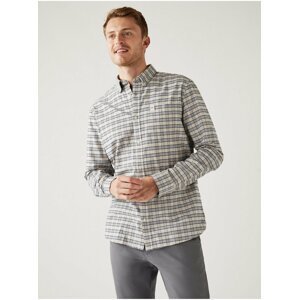 Šedo-béžová pánská kostkovaná bavlněná košile Marks & Spencer Oxford