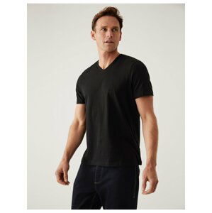 Černé pánské bavlněné basic tričko s véčkovým výstřihem Marks & Spencer