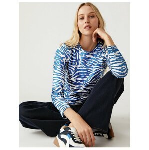 Bílo-modré dámské bavlněné tričko se zvířecím vzorem Marks & Spencer