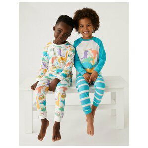 Sada dvou klučičích pyžam v tyrkysové a krémové barvě s motivem dinosaurů Marks & Spencer