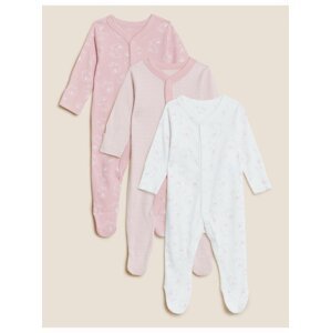 Sada tří holčičích kombinéz na spaní v bílé a růžové barvě Marks & Spencer