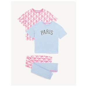 Sada dvou holčičích pyžam v světle modré a bílo-růžové barvě  Marks & Spencer