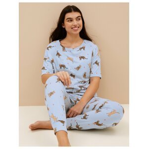 Hnědo-modré dámské pyžamo s motivem koček Marks & Spencer