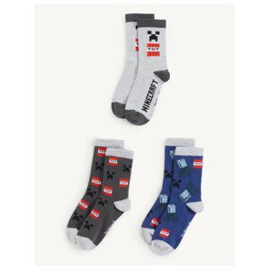 Sada tří párů klučičích ponožek v šedé a modré barvě Marks & Spencer Minecraft™